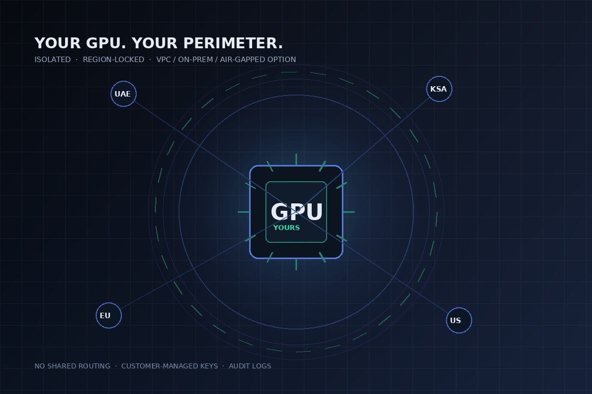 Isolated sovereign GPU environment with region-locked UAE, KSA, EU and US nodes