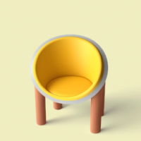 A 3D rendering of a chair that’s round and yellow in the style of cub